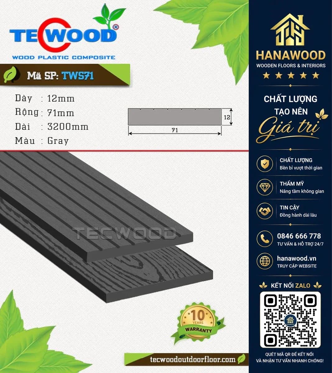 Thanh Lam Đa Năng Ngoài Trời Tecwood TWS71 Gray