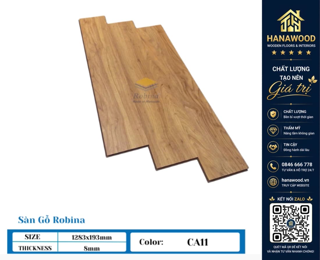 Sàn Gỗ Công Nghiệp Robina CA11 8mm Bản Lớn
