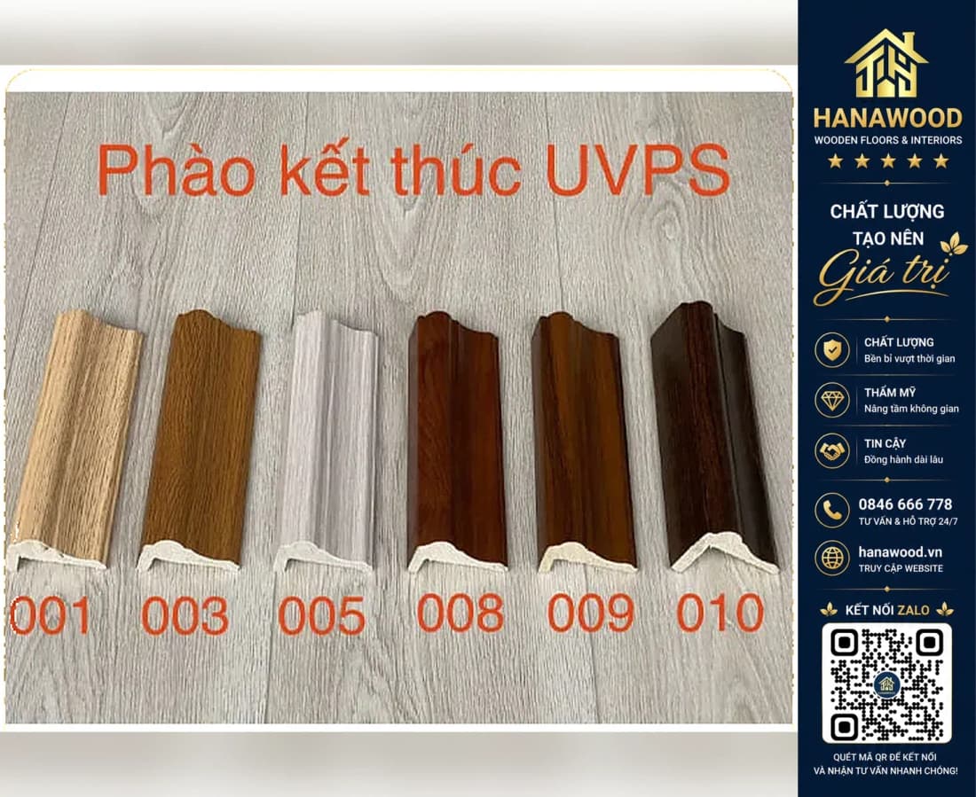 Phào kết thúc trang trí nhựa giả gỗ Kosmos mã UVPS (Lam Sóng Nano) 15 x 60 x 3000mm