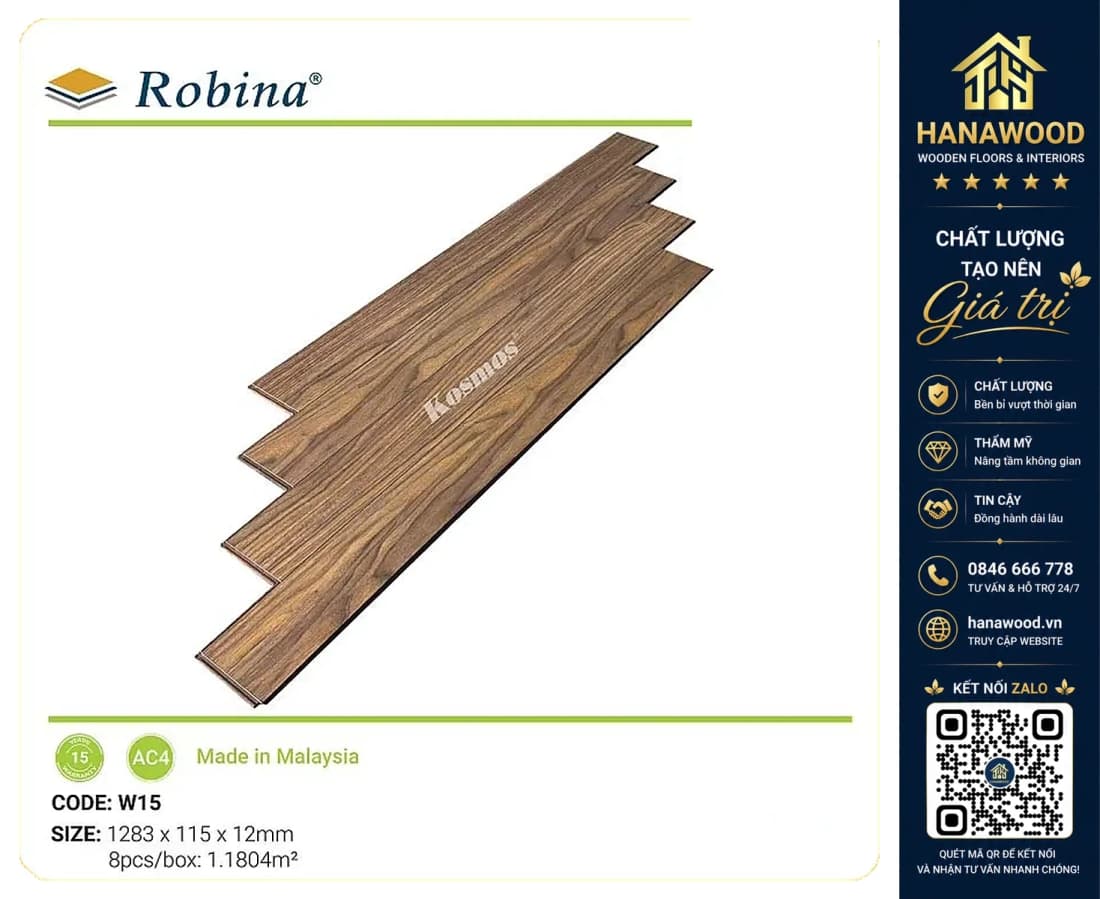 Sàn Gỗ Công Nghiệp Malaysia Robina W15 12mm