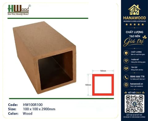 Lam Trụ Pergola Gỗ Nhựa Ngoài Trời Hwood HW100R100 Wood