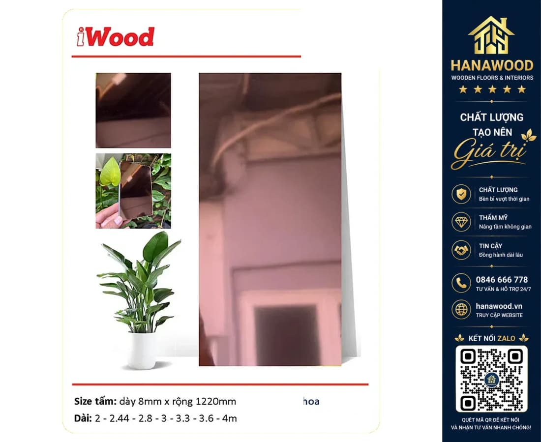 Hình ảnh Tấm Ốp Tường Than Tre 8mm iWood Màu Gương Sâm Panh