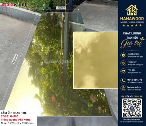 Ảnh 3 Tấm Ốp Sợi Than Tre Tráng Gương PET Vàng Galawood G-895