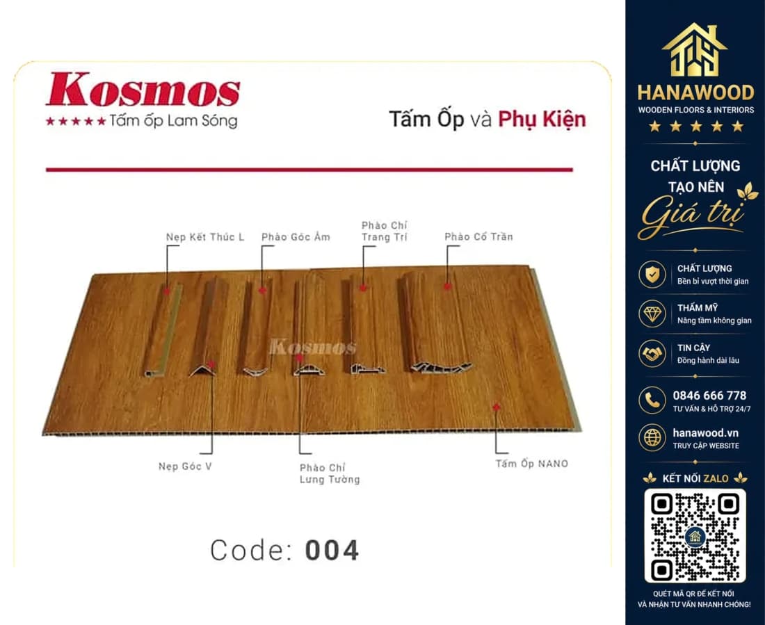 Phào Chỉ Nhựa Giả Gỗ Trang Trí Lam Sóng Nano Kosmos 004