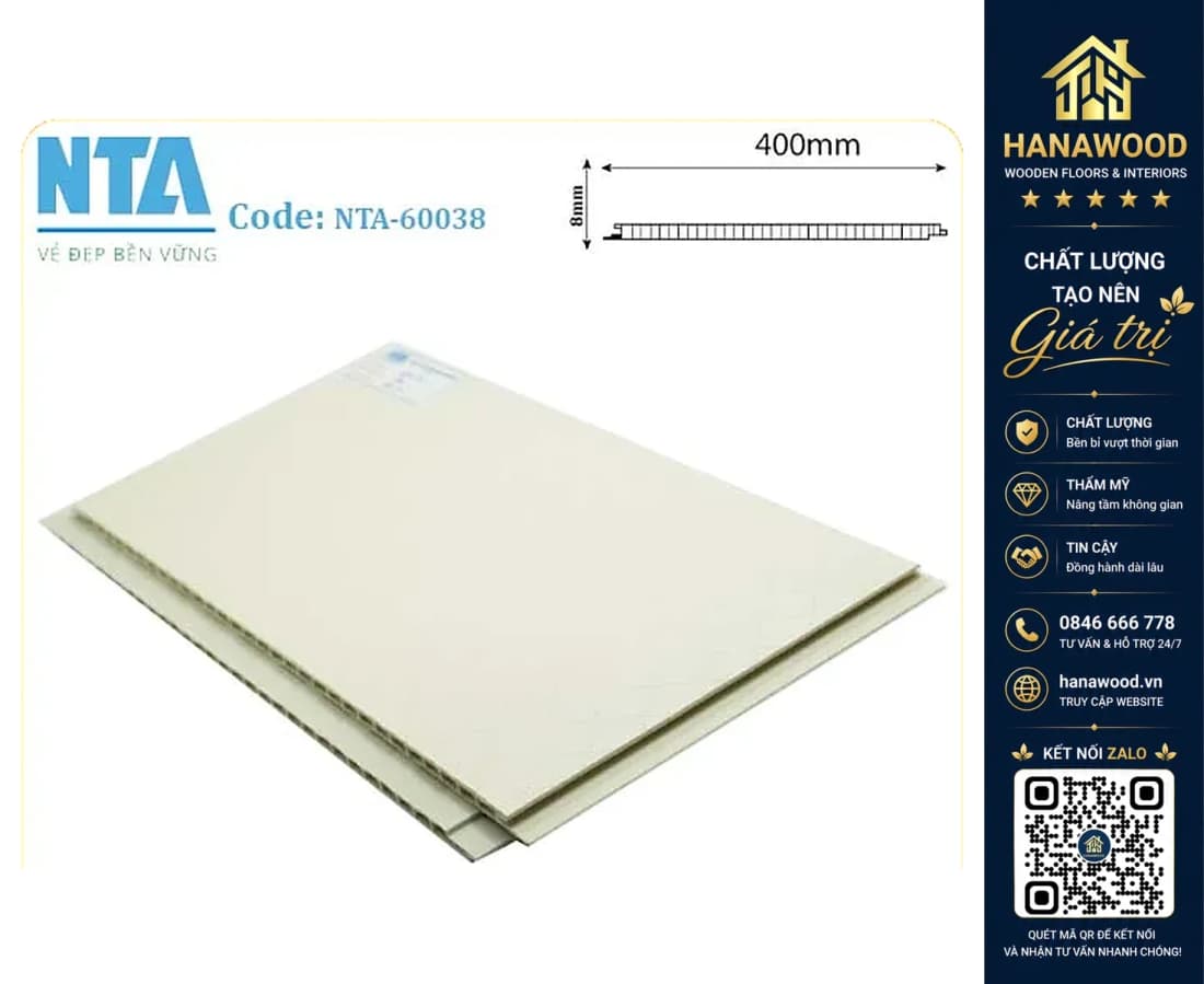 Tấm Nhựa Ốp Tường Nano Màu Kem Trơn NTA 60038