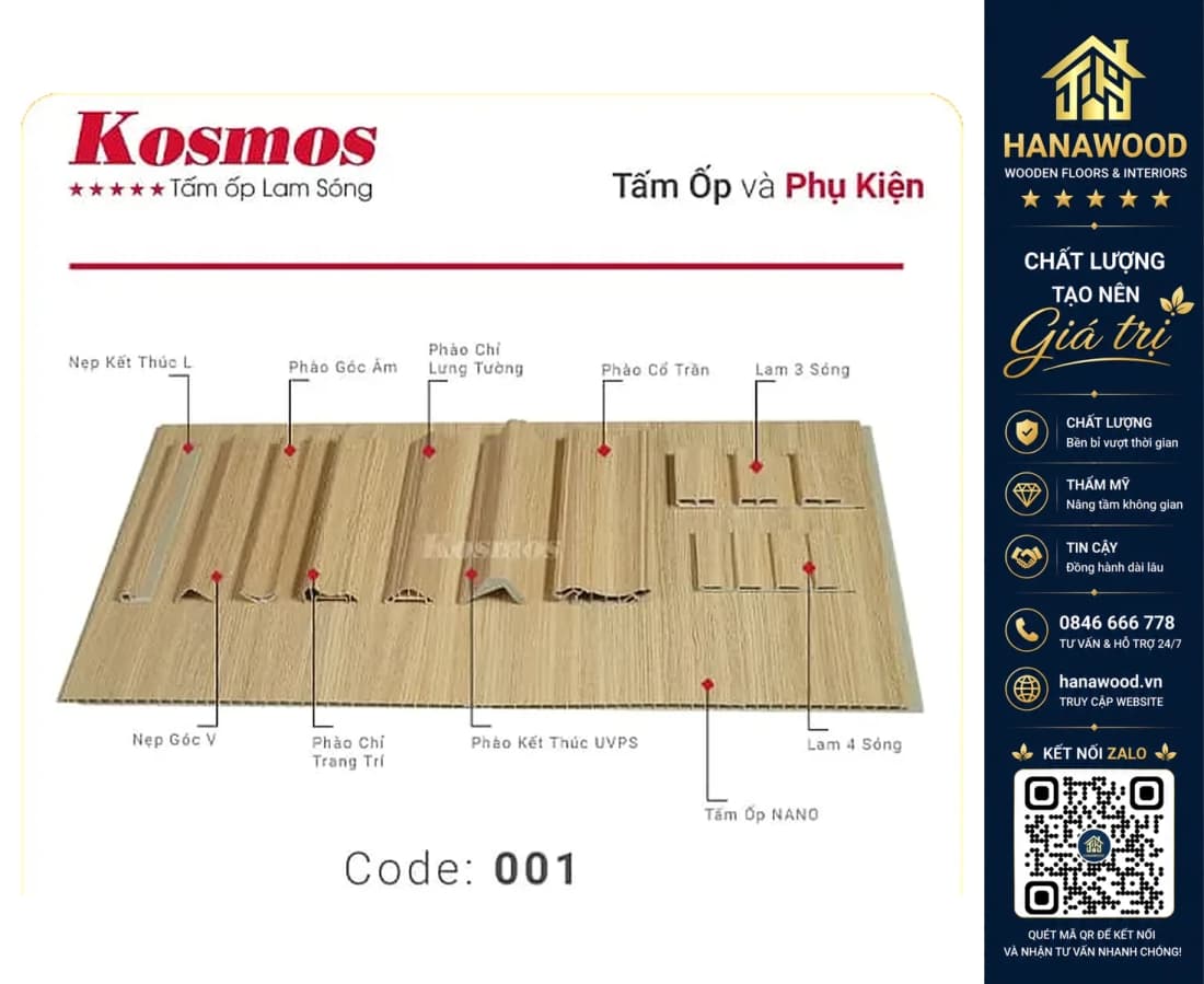 Phào Chỉ Nhựa Giả Gỗ Trang Trí Lam Sóng Nano Kosmos 001