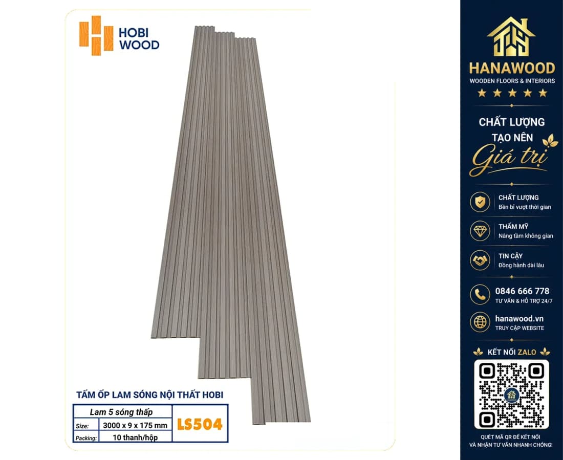 Hình ảnh Tấm Ốp Tường Lam Sóng Hobiwood LS504 Màu Xám Nâu