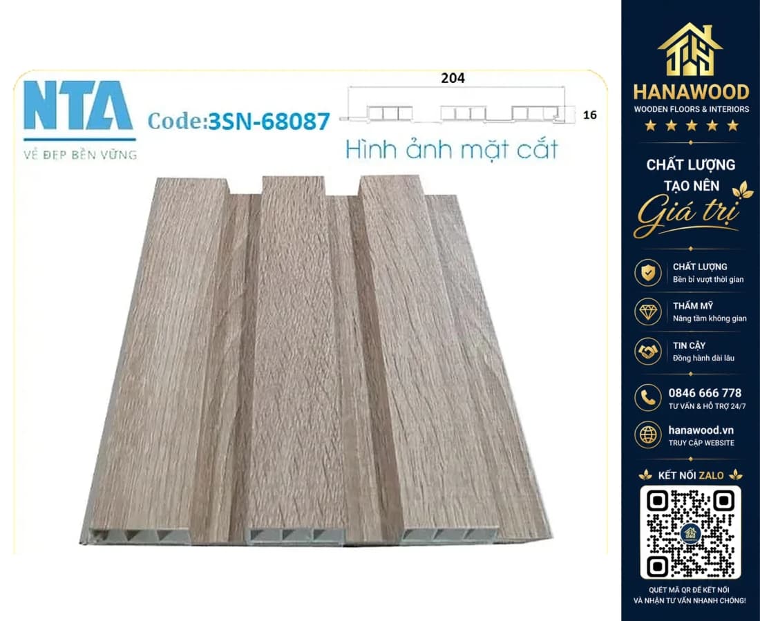 Tấm Ốp Lam 3 Sóng Thấp Nhựa Giả Gỗ NTA 68087