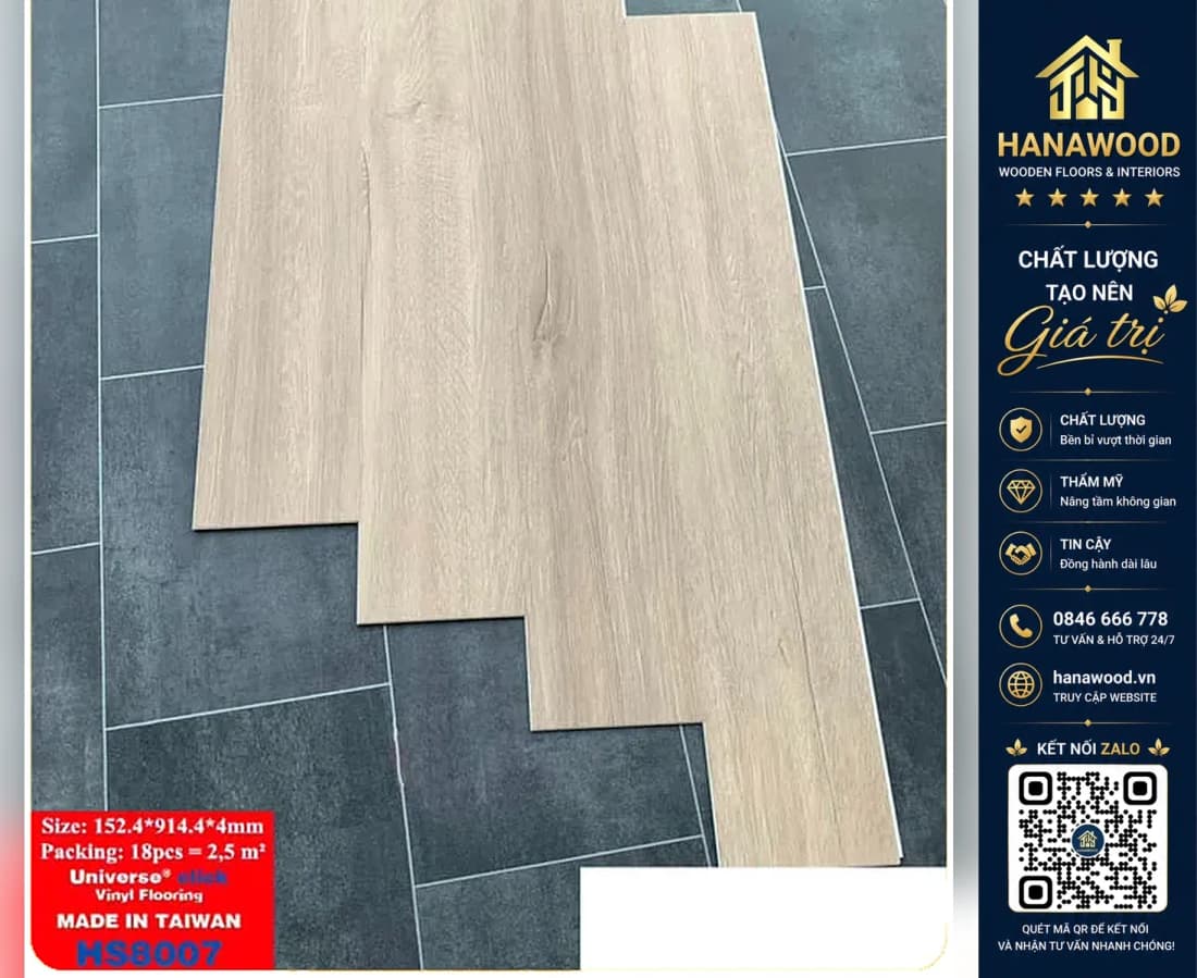Hình ảnh Sàn Nhựa Vinyl Hèm Khoá Vân Gỗ THFloor HS8007 Dày 4mm