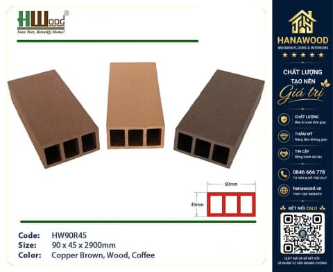 Thanh Lam Gỗ Nhựa Trang Trí Ngoài Trời Hwood HW90R45