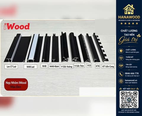 Hình ảnh Phụ Kiện Nẹp Nhôm Tấm Ốp Than Tre iWood Màu Đen