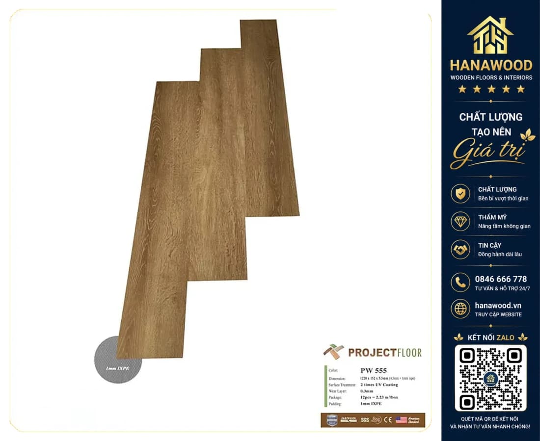 Sàn Nhựa Hèm Khóa Giả Gỗ Project Floor PW555 5.5mm
