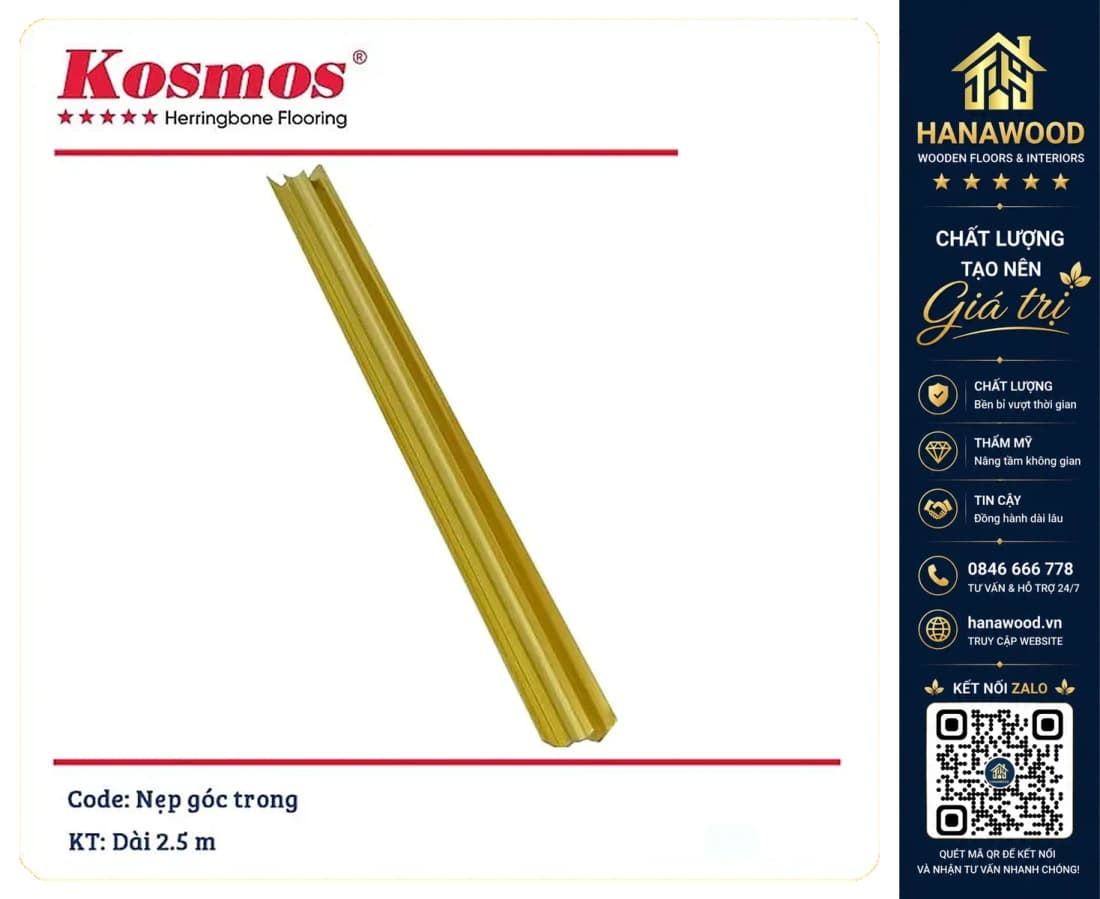 Nẹp Nhôm Góc Trong màu Vàng tấm ốp PVC giả đá