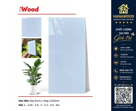 Hình ảnh Tấm Ốp Đa Năng Sợi Than Tre iWood 8mm Màu Gương Trắng