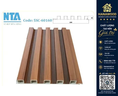 Tấm Ốp Lam 5 Sóng Cao Nhựa Giả Gỗ NTA 5SC-60160