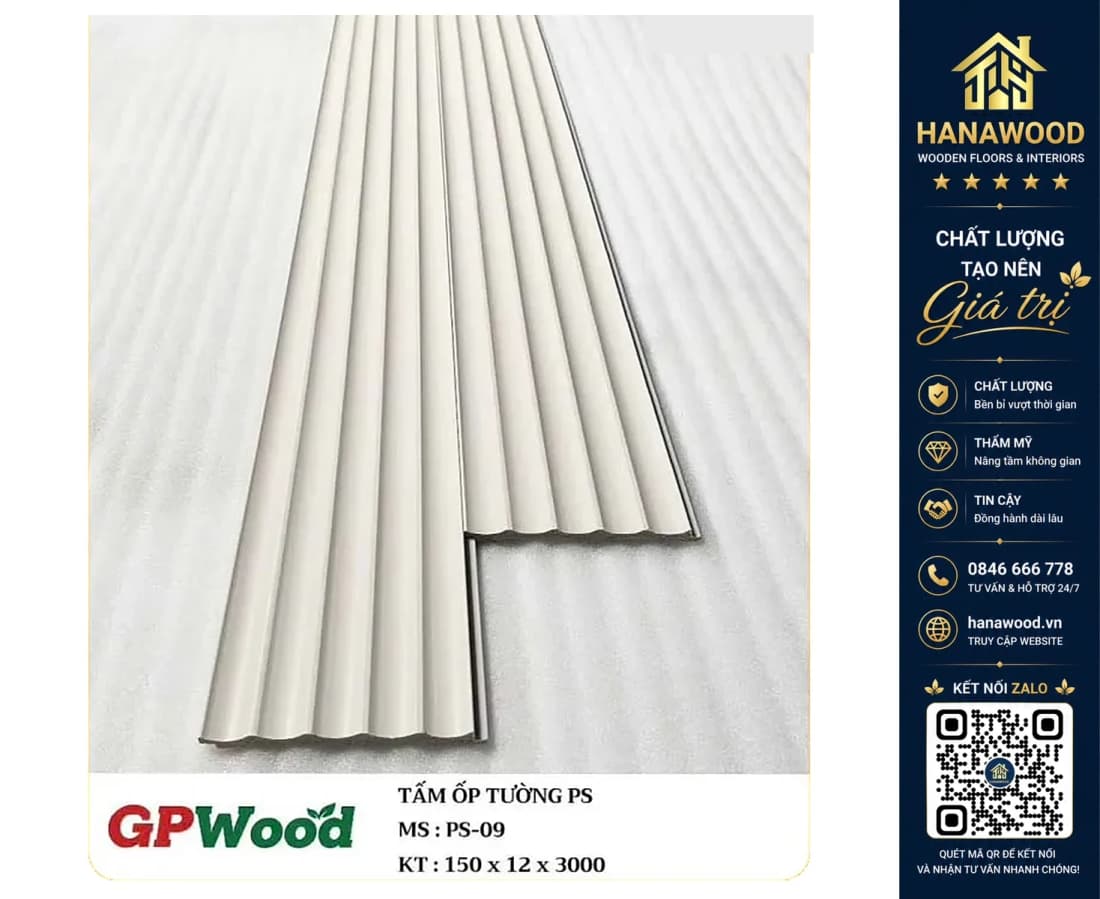 Hình ảnh Tấm Nhựa Lam Sóng Bán Nguyệt GPWood PS-09 Màu Trắng Trơn