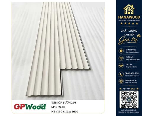 Hình ảnh Tấm Nhựa Lam Sóng Bán Nguyệt GPWood PS-09 Màu Trắng Trơn