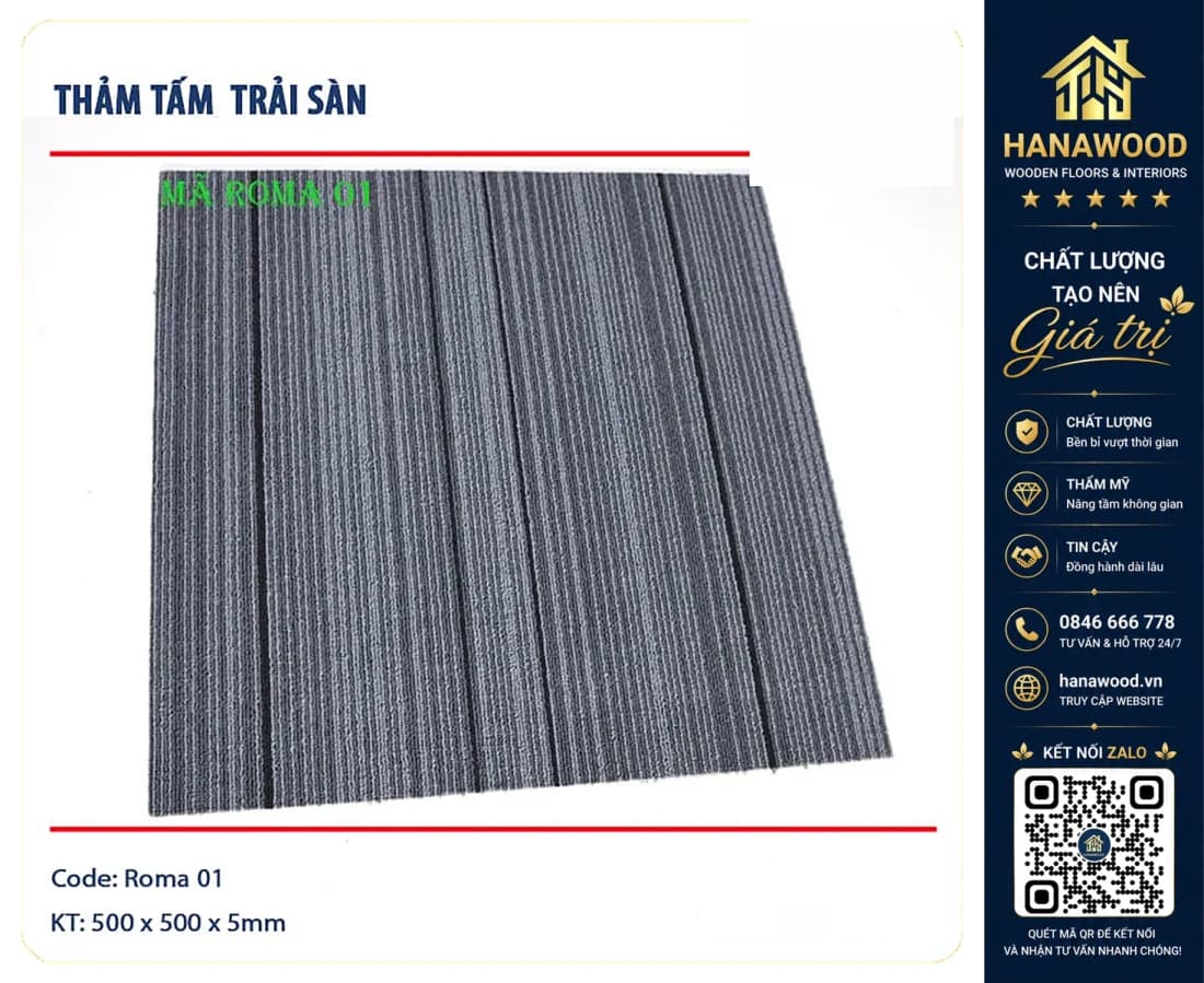 Thảm Tấm Trải Sàn Văn Phòng Roma 01 50x50cm
