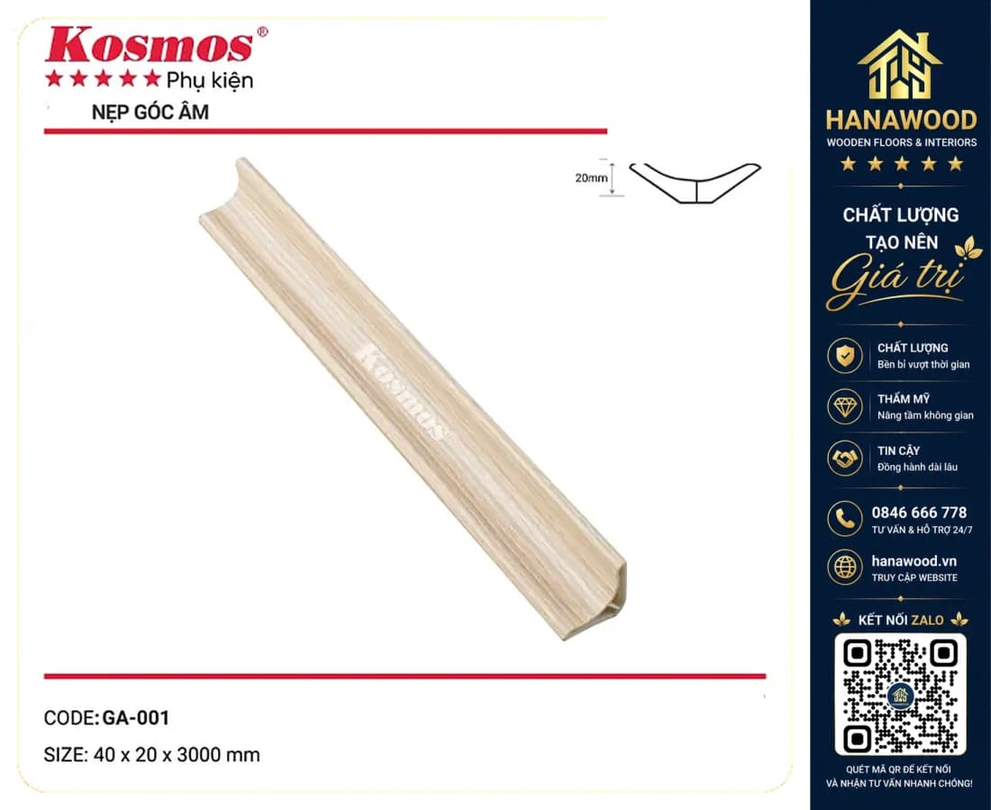Phào góc âm nhựa giả gỗ Giả Gỗ 40 x 20 x 3000 mm