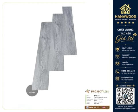 Sàn Nhựa Giả Gỗ Hèm Khoá Project Floor PW551 5.5mm