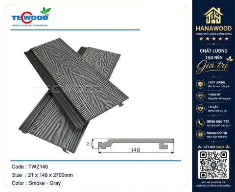 Tấm Ốp Gỗ Nhựa Ngoài Trời TecWood TWZ148 Smoke Gray