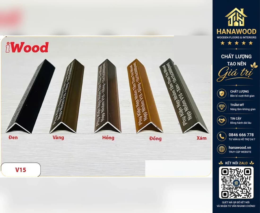 Hình ảnh Nẹp Góc V15 Tấm Ốp Than Tre iWood NNV15