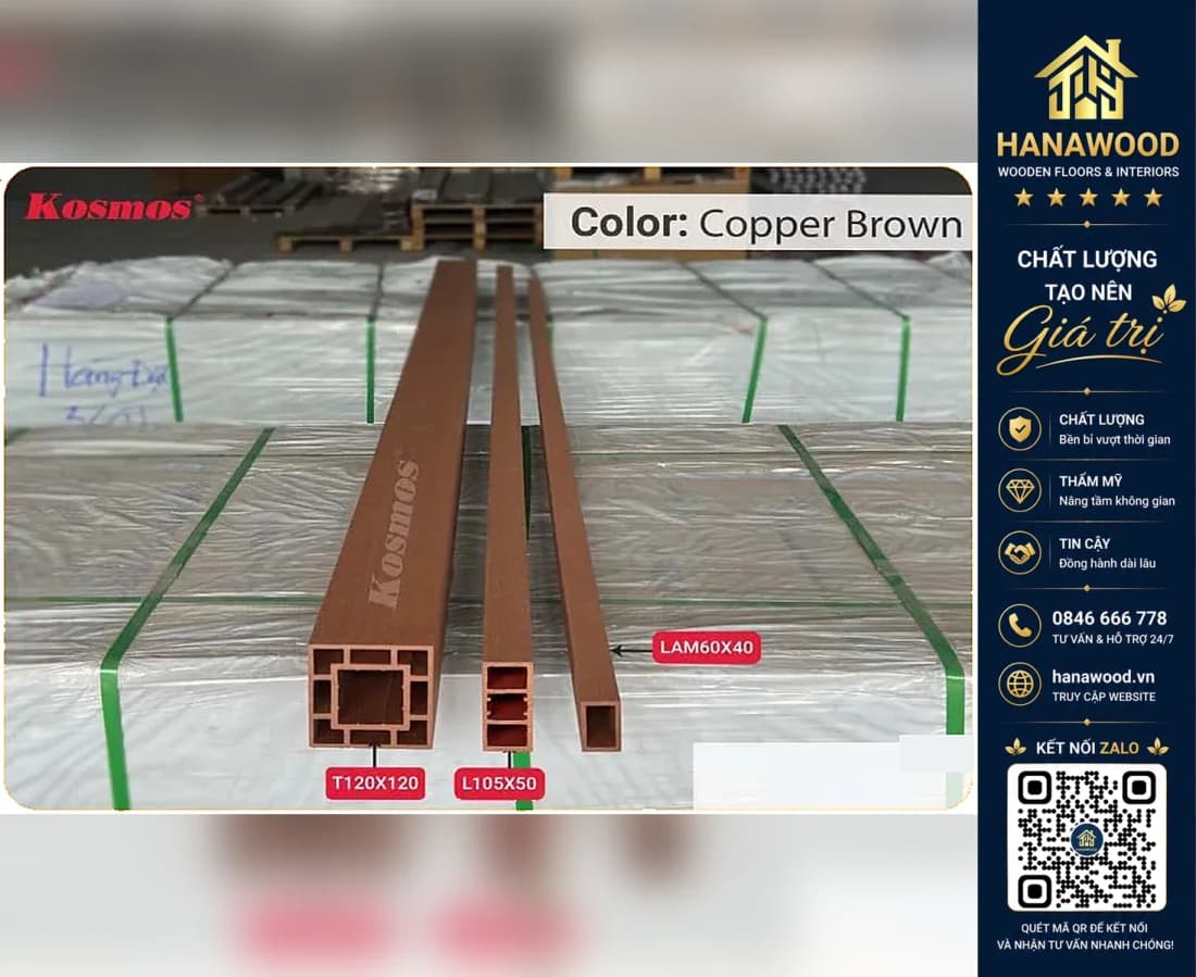 Thanh Lam Trụ Gỗ Nhựa Ngoài Trời Kosmos Màu Copper Brown