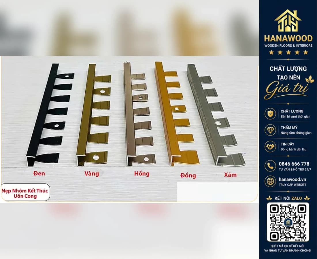 Hình ảnh Nẹp Nhôm Kết Thúc Uốn Cong Tấm Ốp Than Tre iWood