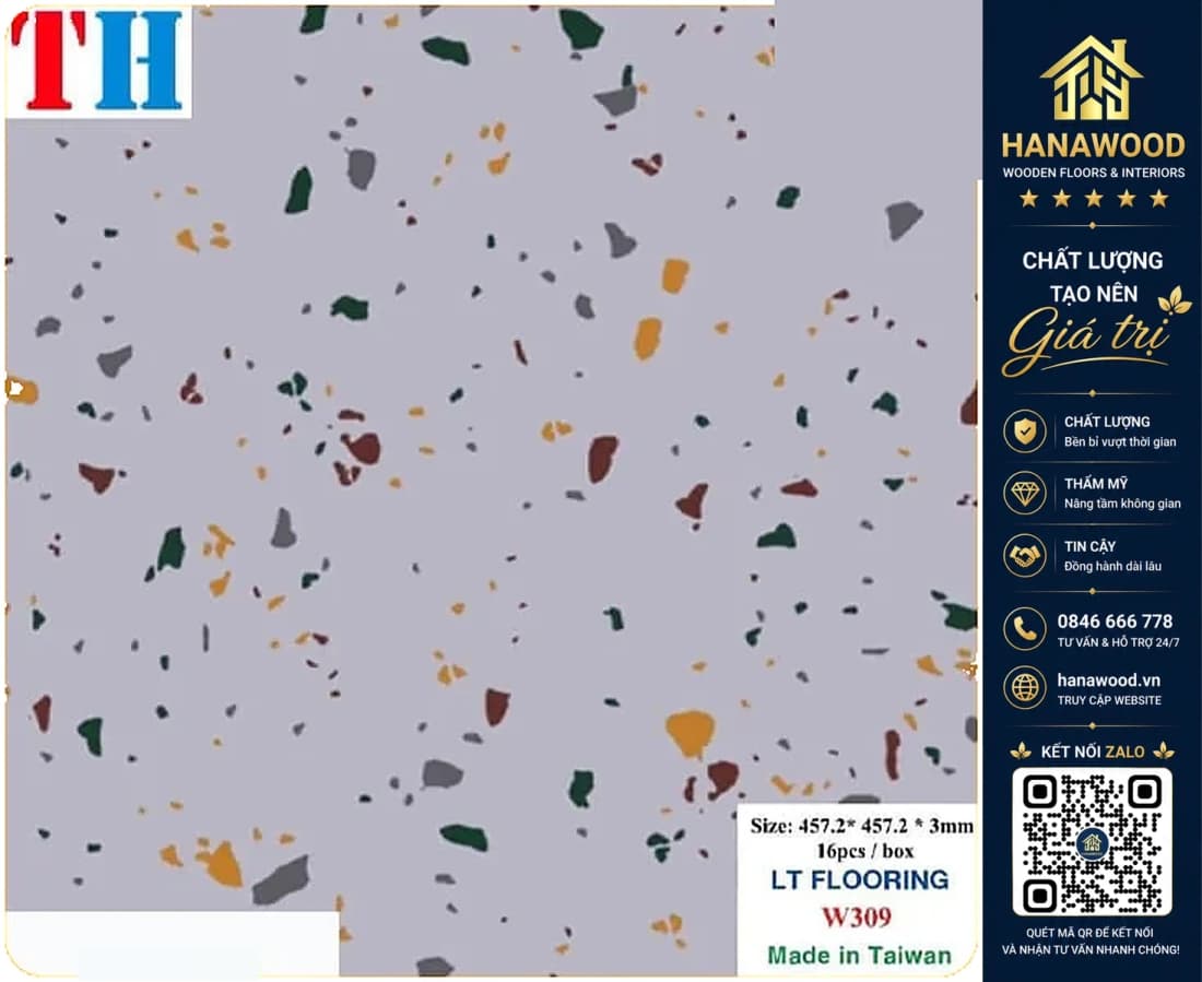 Sàn Nhựa Dán Keo Vân Đá Mài Terrazzo W309 Dày 3mm