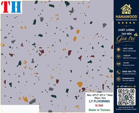 Sàn Nhựa Dán Keo Vân Đá Mài Terrazzo W309 Dày 3mm
