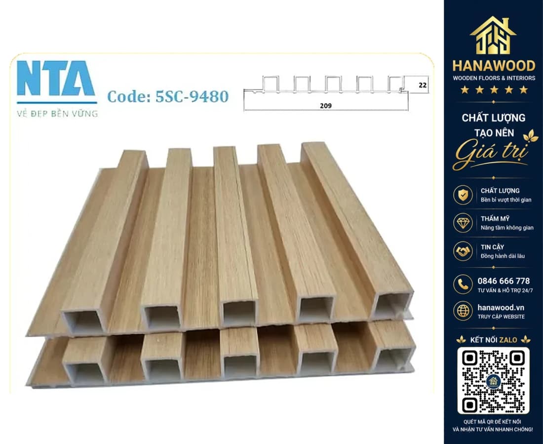 Tấm Ốp Lam 5 Sóng Cao Nhựa Giả Gỗ NTA 5SC-9480
