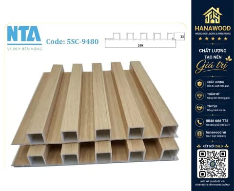Tấm Ốp Lam 5 Sóng Cao Nhựa Giả Gỗ NTA 5SC-9480
