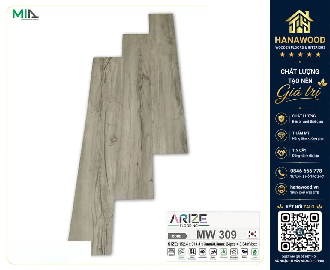 Hình ảnh Sàn Nhựa Dán Keo Giả Vân Gỗ ARIZE MW309 Dày 3mm