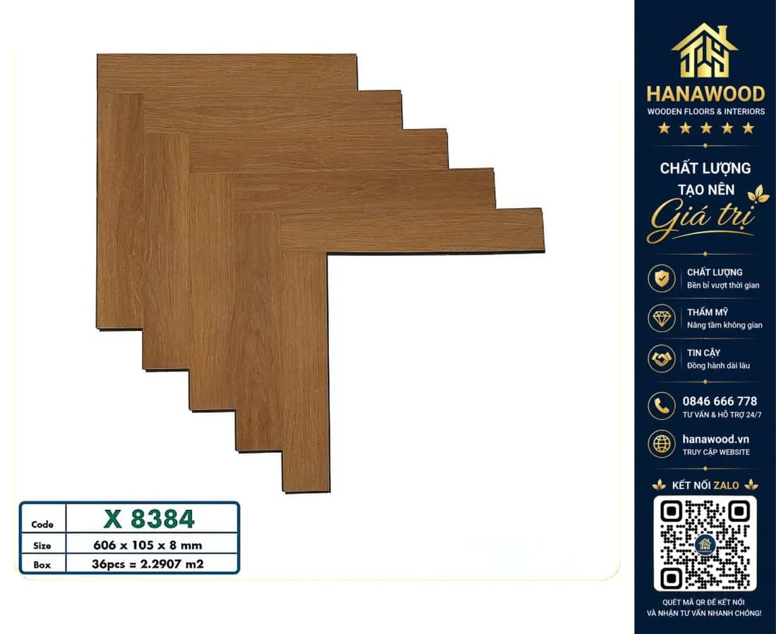 Sàn Gỗ Xương Cá Cốt Xanh Charmwood X8384 Dày 8mm
