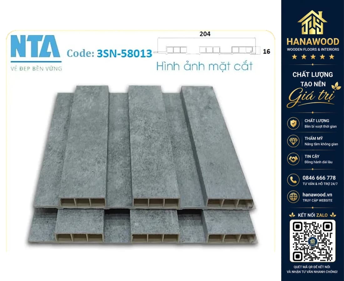 Tấm Ốp Lam 3 Sóng Thấp Nhựa Giả Bê Tông NTA 58013