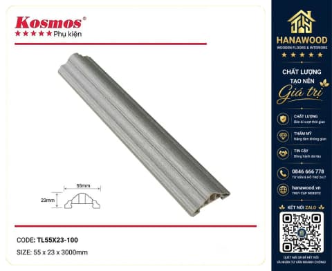 Phào chỉ lưng tường nhựa giả gỗ Kosmos Giả Gỗ 55 x 23 x 3000 mm