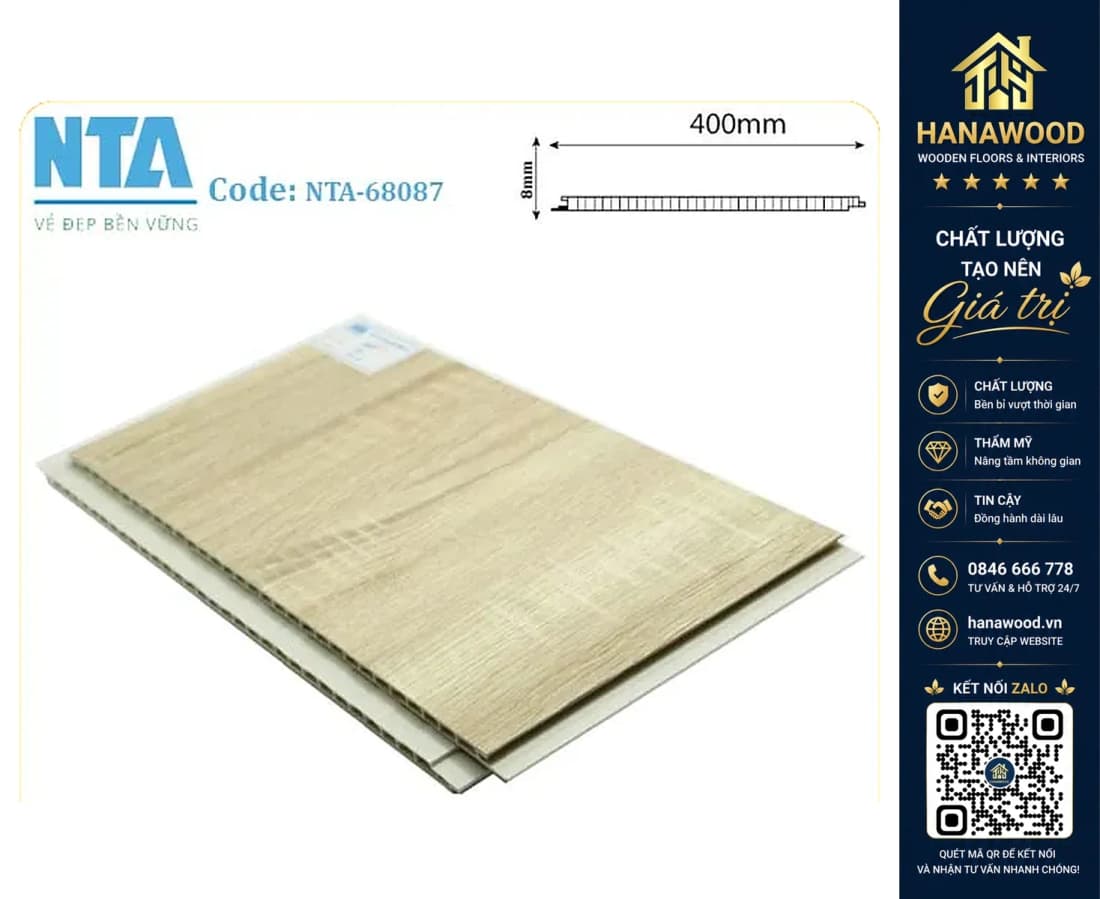 Tấm Nhựa Ốp Tường Nano Giả Gỗ NTA 68087