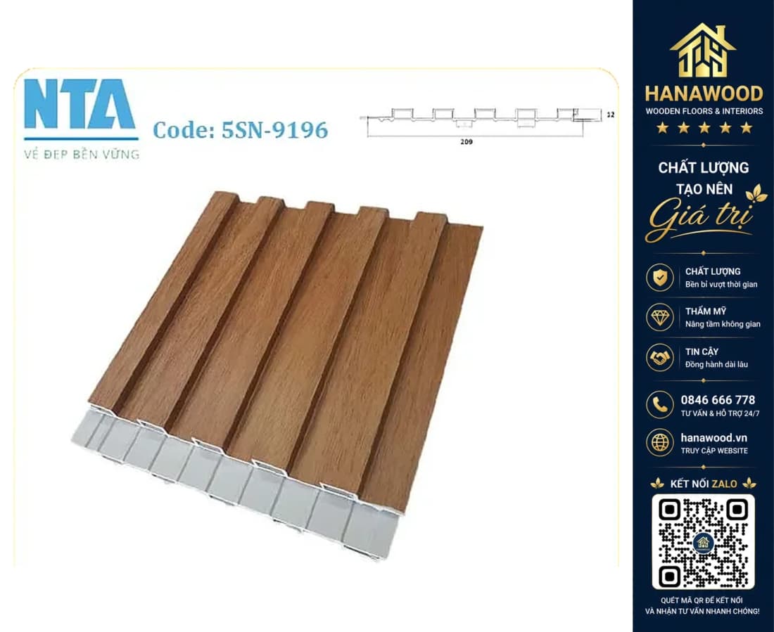 Tấm Ốp Lam 5 Sóng Thấp Nhựa Giả Gỗ NTA 5SN-9196