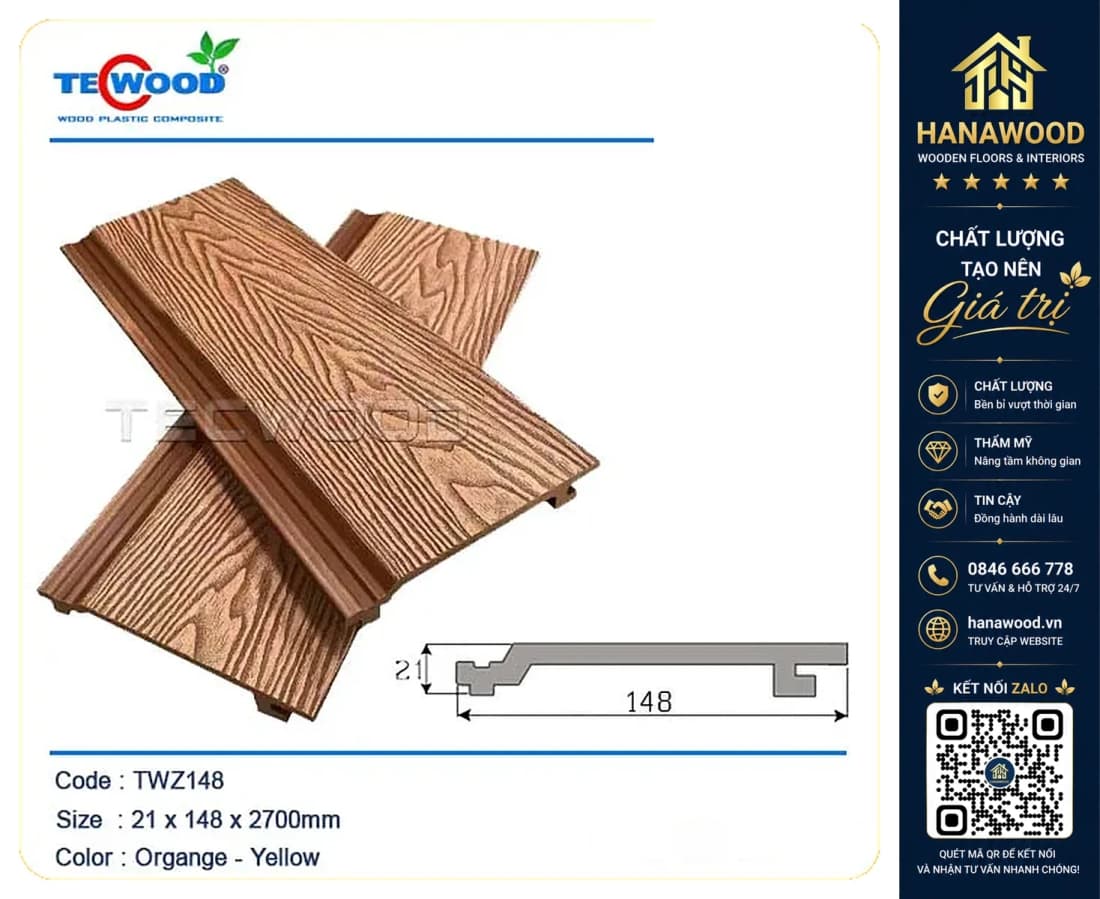 Gỗ Nhựa Ốp Tường Ngoài Trời TecWood TWZ148 Yellow