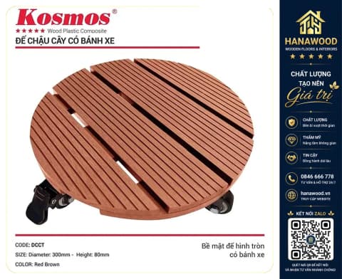 Đế Lót Chậu Cây Có Bánh Xe Gỗ Nhựa Ngoài Trời Kosmos Tròn Red Brown