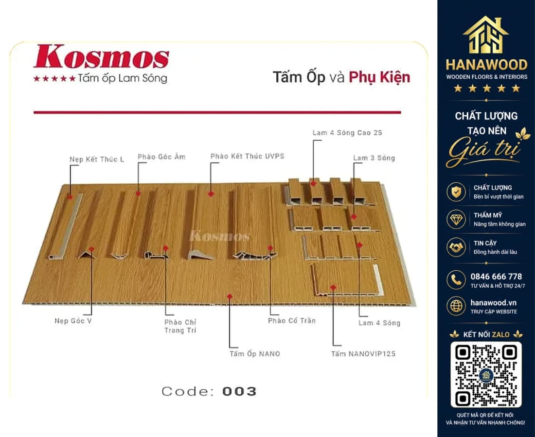 Phào Chỉ Nhựa Giả Gỗ Trang Trí Lam Sóng Nano Kosmos 003