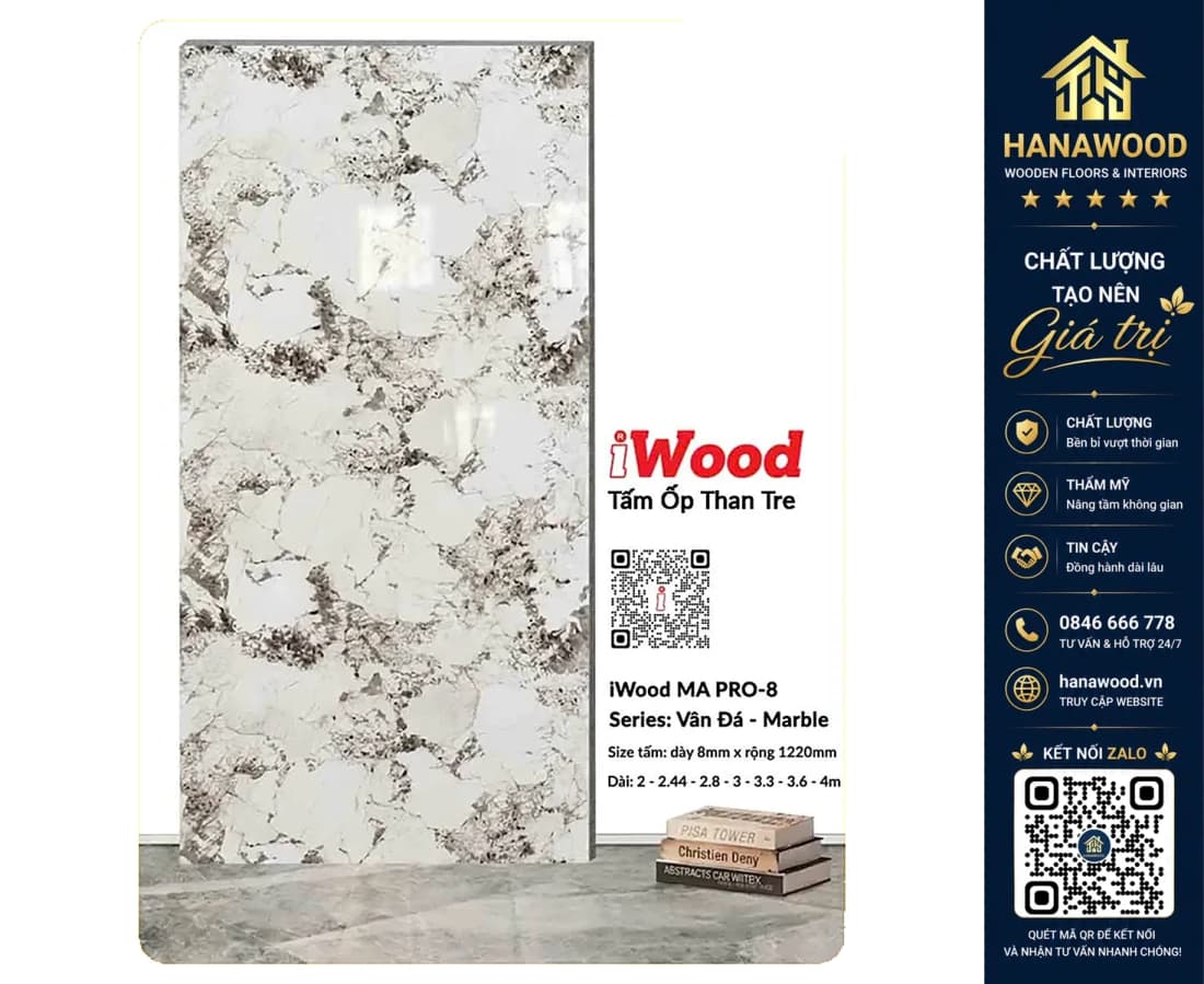 Hình ảnh Tấm Than Tre Ốp Tường iWood 8mm MA PRO-9 Vân Đá Hồng Xám Tự Nhiên