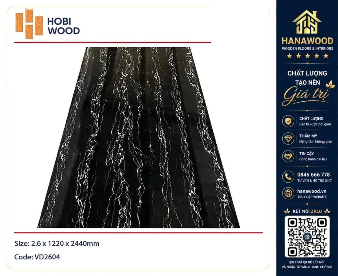 Hình ảnh Tấm Nhựa Ốp Tường Giả Đá PVC Màu Đen HobiWood VD2604