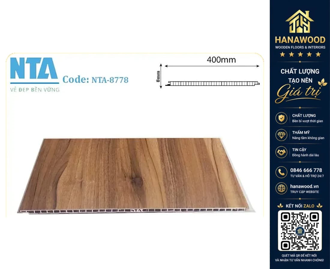 Tấm Nhựa Ốp Tường Nano Giả Gỗ NTA 8778