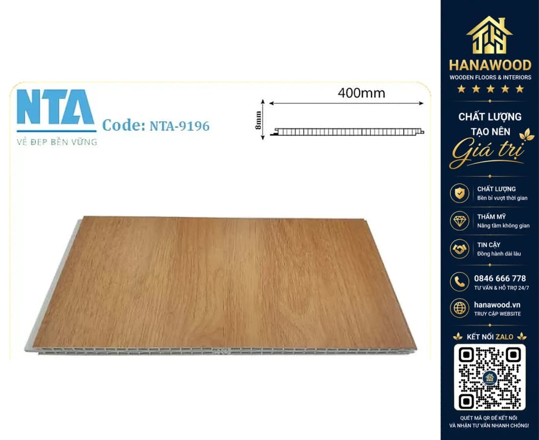Tấm Nhựa Ốp Tường Nano Giả Gỗ NTA 9196
