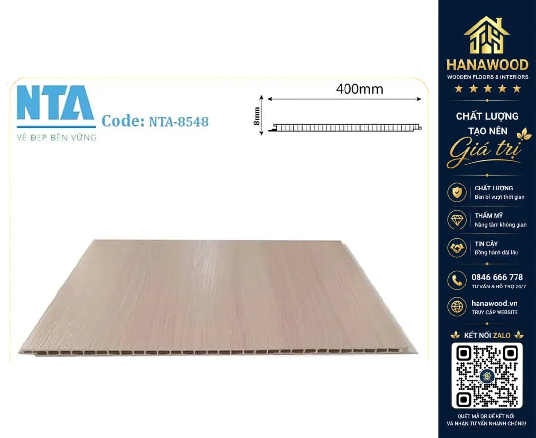 Tấm Nhựa Ốp Tường Nano Giả Gỗ NTA 8548