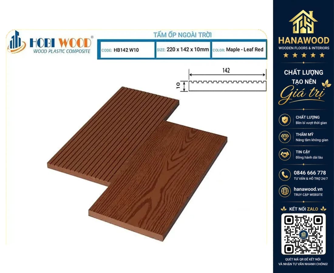 Thanh Đa Năng Gỗ Nhựa Ngoài Trời Hobi Wood HB140W10 Maple-Leaf Red