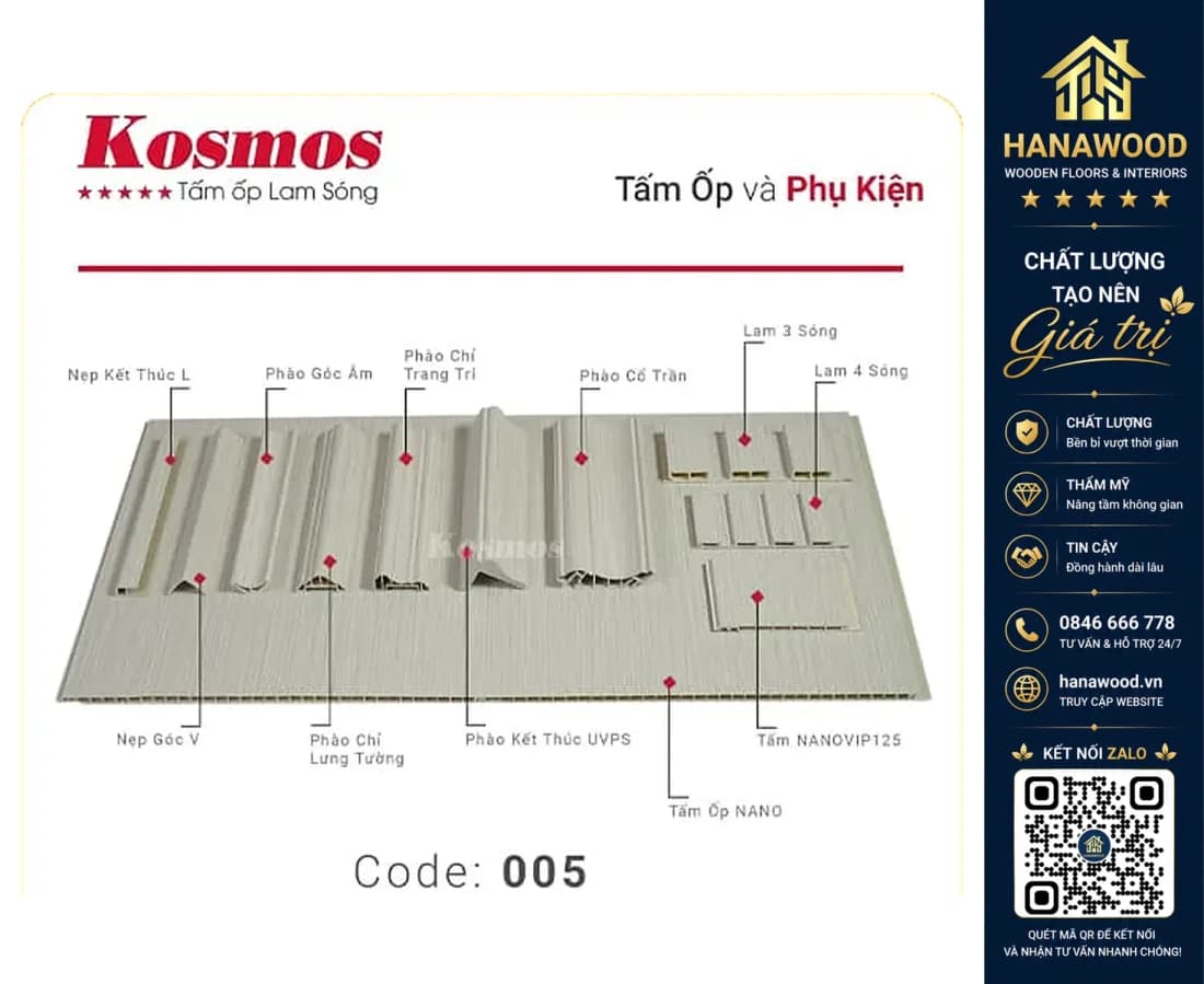 Phào Chỉ Nhựa Giả Gỗ Trang Trí Lam Sóng Nano Kosmos 005