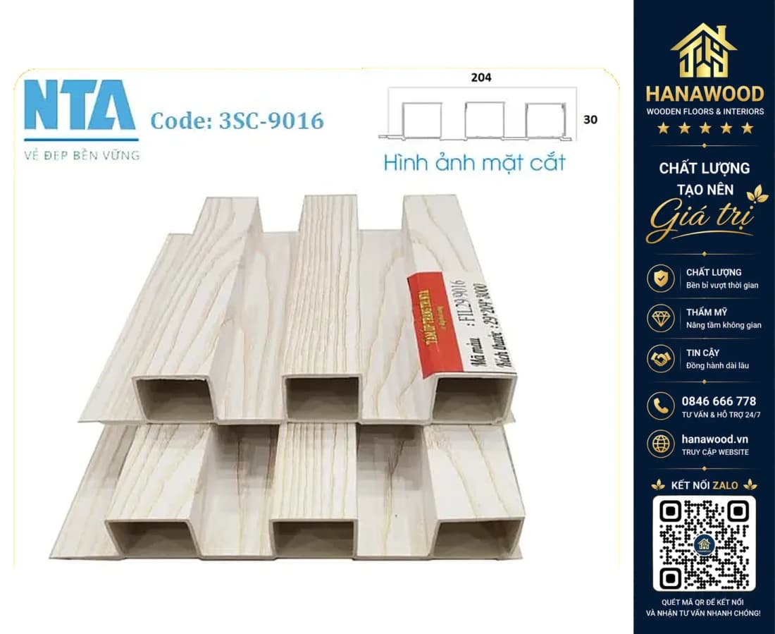 Tấm Ốp Lam 3 Sóng Cao Nhựa Giả Gỗ NTA 3SC-9016