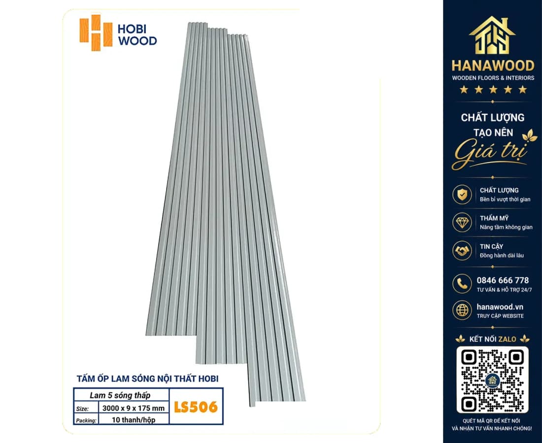 Hình ảnh Lam Sóng Nhựa Ốp Tường Hobiwood LS506 Xám Bạc
